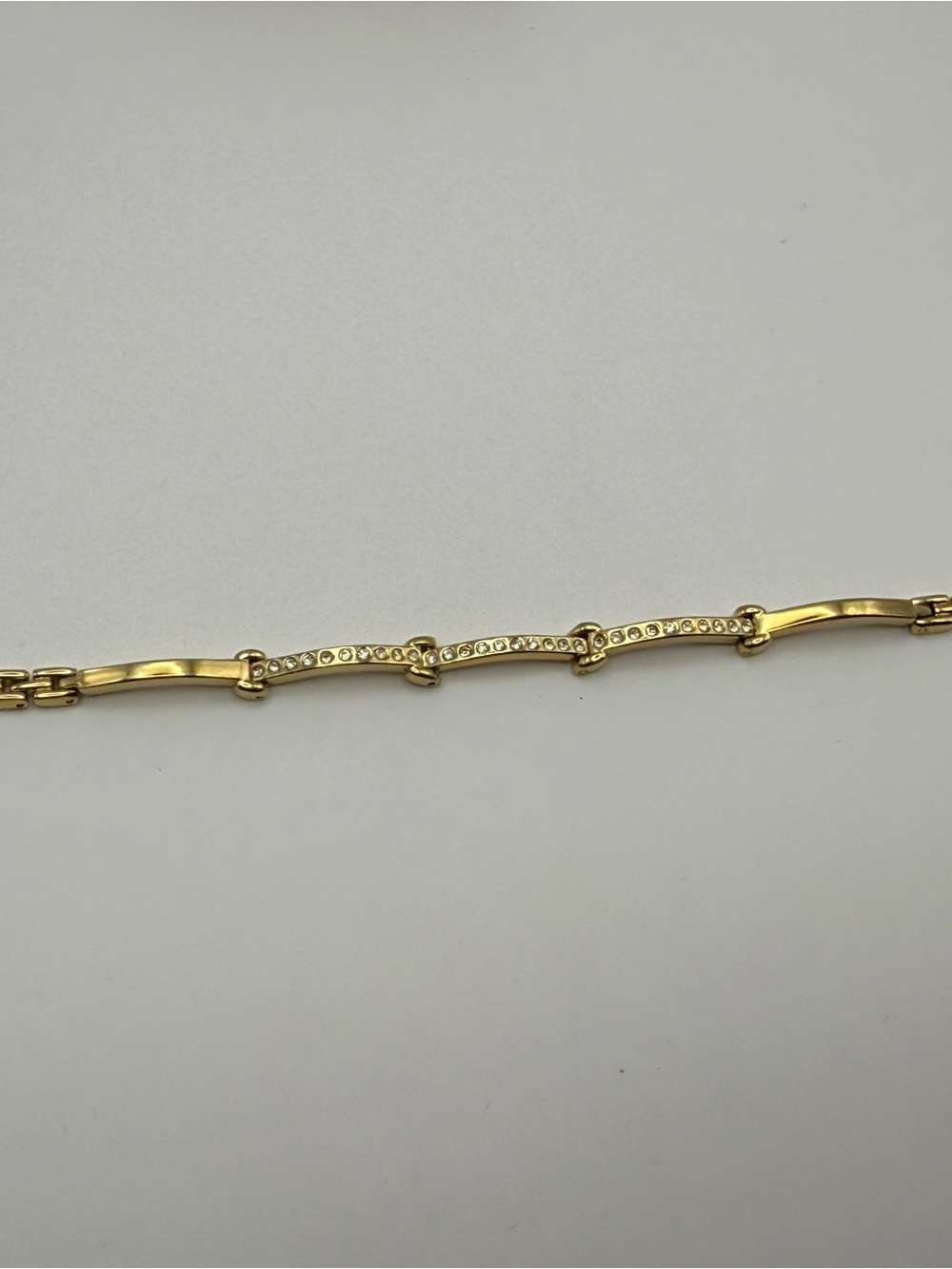 Vintage Gold Tone Rhinestone Link Bracelet Clear Crystal Costume Jewelry
